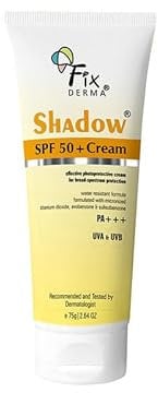 Fixderma Shadow SPF 50+ Cream Sunscreen for Face - Dermatologist Tested Moisturiser for Men, Water Resistant, 2.64 OZ