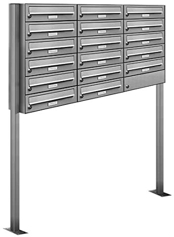 AL Briefkastensysteme 17er V2A Edelstahl Stand Briefkasten rostfrei als 17 Fach Briefkastenanlage Freistehend DIN A4 in Postkasten Design modern