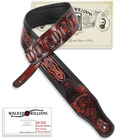 Walker & Williams gb-162 Black Cherry Gepolsterter Gitarrengurt mit Eichen Blätter & Texas Star