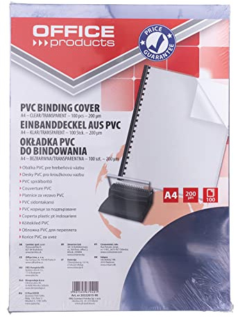 Lot de 100 couvertures de reliure en PVC A4 200 MICR transparent/présentation/type pour reliure/Kind-Front, PVC/Matériaux-PVC/Couleur-Transparent/Format-A4/Épaisseur (mm)-200