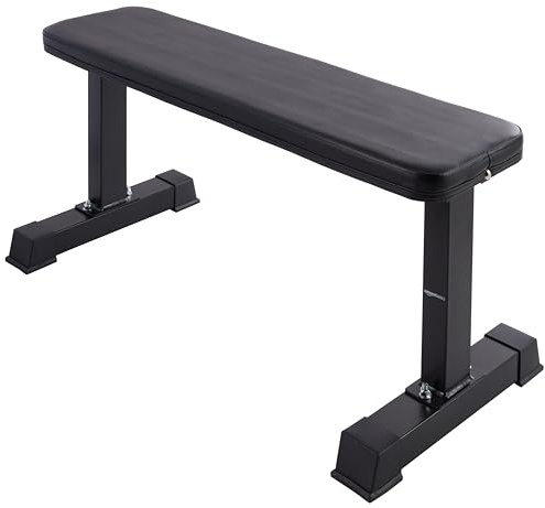 Amazon Basics Sturdy Flat Weight Bench for Home Gym, Strength Training, Stable Assembly, Black