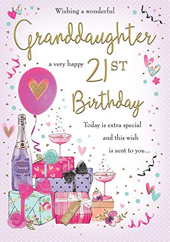 Piccadilly Greetings Geburtstagskarte zum 21. Geburtstag der Enkelin, 25,4 x 17,8 cm