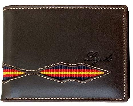 LEGADO Cartera Hombre Marino Piel tratada con Bandera España (Horizontal Marrón Vox sin Broche)