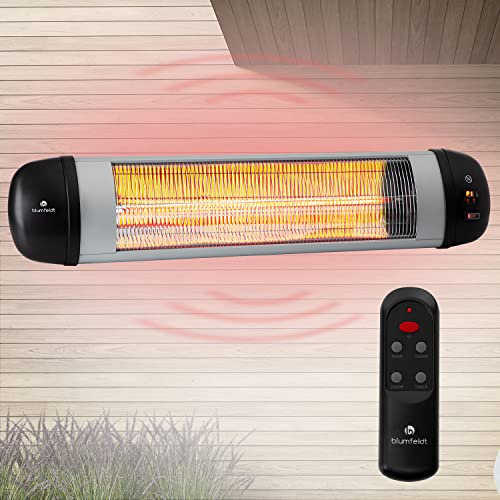 blumfeldt Rising Sun - Chauffage extérieur infrarouge, Radiateur rayonnant sur pied, Chauffage terrasse, Diffusion de chaleur rapide, Niveau : 850/1650/2500 W, Fonte d'aluminium, Sans pied
