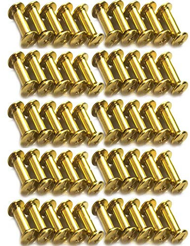 Xinlie 50 Stücke Schrauben Assorted Kit Chicagoschrauben Doppelkappe Nieten Chicago Binding Nieten für Leder Leder Nieten mit Fixing Tool Kit für Leder Handwerk Reparieren Dekoration Gold M5x15mm (C)