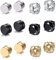 Fu You 6 Paar Ohrringe, Edelstahl, magnetisch, für Herren und Damen, magnetisch, ohne Loch, falscher Ohrring, Clip, kein Piercing, Diamant, Zirkonia, rund, Stecker, Silber, Gold, Schwarz, 8 mm