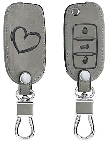 kwmobile Autoschlüssel Hülle kompatibel mit VW Skoda Seat 3-Tasten Autoschlüssel - Kunstleder Schutzhülle Schlüsselhülle Cover Herz Brush Grau