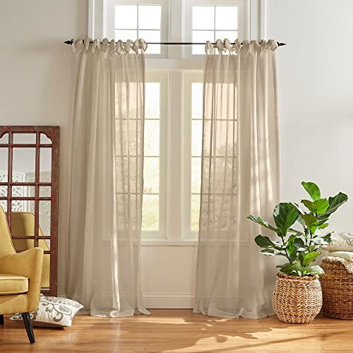 Elrene Cottagecore - Tenda per finestra con laccetti, misto lino, 132 x 241 cm (1 pannello)