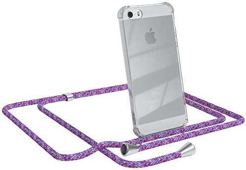 EAZY CASE Handykette kompatibel mit iPhone 5 / 5S / SE (2016) Handyhülle mit Umhängeband, Handykordel mit Schutzhülle, Silikonhülle, Hülle mit Band, Stylische Kette für Smartphone, Unicorn