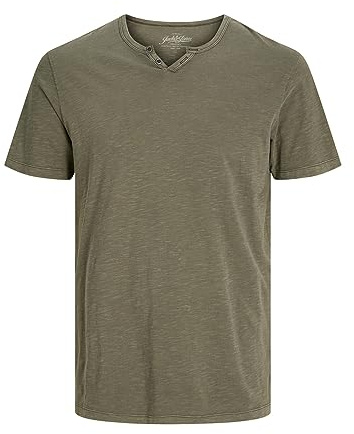 JACK & JONES T-Shirt de Base pour Hommes col en V Manches Courtes en Jersey de Coton avec Boutons JJESPLIT