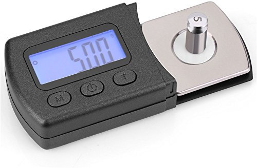 Digital Turntable Cartridge Stylus Tracking Force Scale Gauge Tester with Blue LCD Backlight 0.01g / 5g Calibration Weight for Tone arm Phono Cartridge