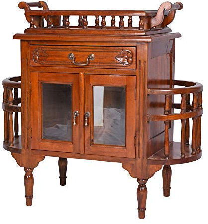 Barwagen Mahagoni Hausbar Vitrine Teeschrank mit Tablett Beistelltisch 80cm mar223 Palazzo Exklusiv