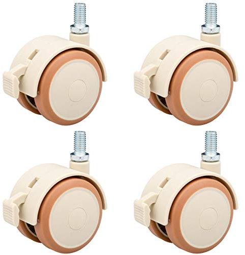 4er Set Lenkrollen für Kinderbetten,47 mm Möbelrollen aus Gummi,Räder mit Bremse,Gewinde M6 / M8 Doppelrad Leise Rollen,leise Geeignet für Kindermöbel Blumenständern,freilaufend(M6)