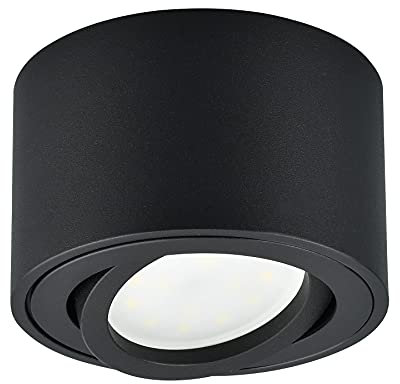KYOTECH LED Aufbauspot Schwarz flach schwenkbar Aufputz Deckenleuchte Ø80x50mm inkl. 5W LED Modul Aufbaustrahler Warmweiß 3000K 400LM LED Aufputz Rund Schwarz Decken Aufbauleuchte