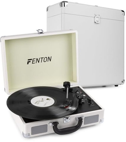 Platenspeler - Fenton RP115D platenspeler met Bluetooth, auto-stop, USB en bijpassende platenkoffer - Wit (60000897)