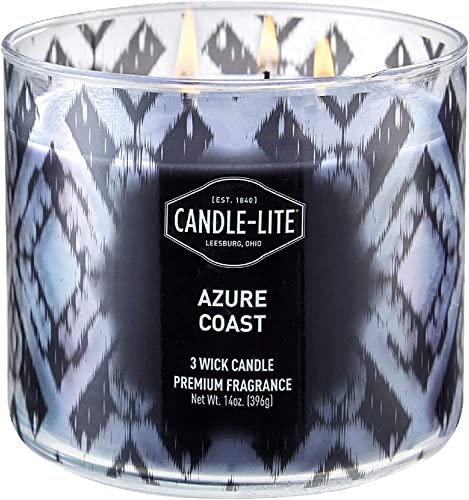 Candle Lite Duftkerze im Glas mit Deckel | Azure Coast | Duftkerze Meeresbrise | Kerze 3 Docht | Kerzen lange Brenndauer bis zu 45 Stunden | Kerze Groß (396g)