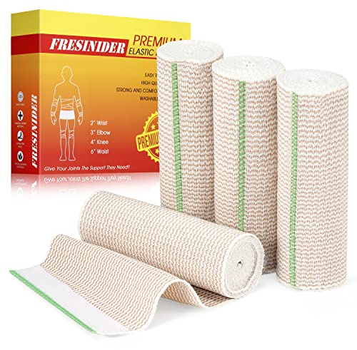 FRESINIDER Premium Elastic Bandage Wrap, 4 Pack 6 Cotton Latex Free Compression Bandage Wrap with Touch Closure at Both Ends, Support & First Aid for Sports, Medical, and Injury Recovery