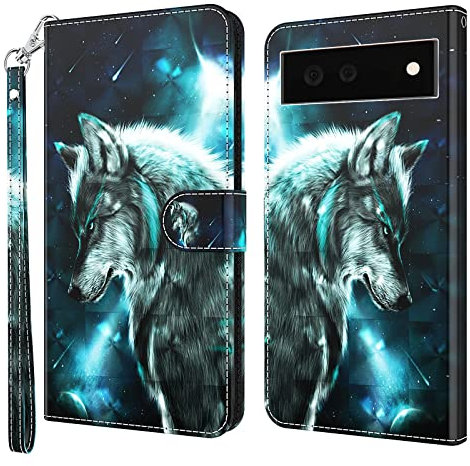 GLANDOTU Handyhülle für Google Pixel 6 Hülle Klappbar Lederhülle [Weicher TPU] [Magnet] Ständer Flip Cover Schutzhülle Wallet Case Google Pixel 6 Ledertasche (Wolf)