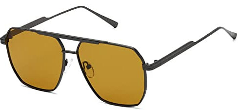 kimorn Polarisierte Sonnenbrille für Damen und Herren, Retro, übergroß, quadratisch, Vintage, modisch, UV400, klassische große Metall-Sonnenbrille K1221, Grau Gelb
