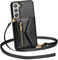 ZCDAYE Hülle für Samsung Galaxy S22 mit Band, Leder Galaxy S22 Handyhülle Handytasche Kleine Geldbörse Handykette Umhängetasche Case für Samsung S22, Schwarz