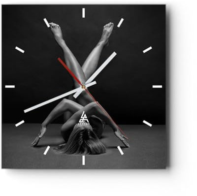 Modern Wanduhr Frau Gymnastik Yoga 30x30cm Quadrat Klein Wand Uhr Glas Analog Zimmeruhren Küche Büro Wohnzimmer Glasuhr Wall Clock Dekoration Design Wanddekoration Küchenuhr C3AC30x30-4957