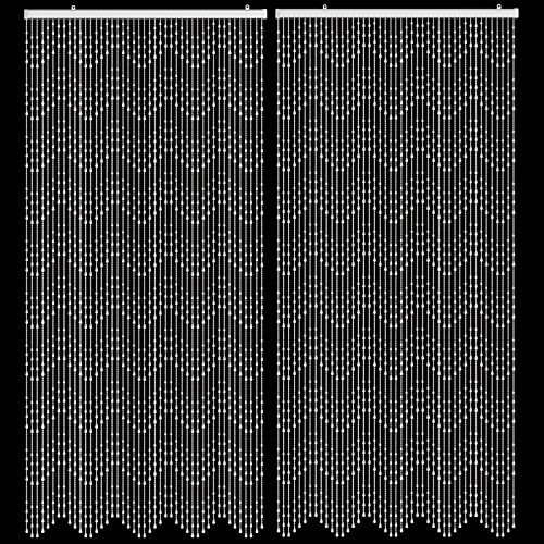 GeeComfy Crystal Beaded Curtain 2 Panels 35.5 x 79 Inches 45 Strands Acrylic Hanging Door Beads String Curtain Room Divider for Doorway Window Living Room Bedroom Decor, Wave Pattern - White
