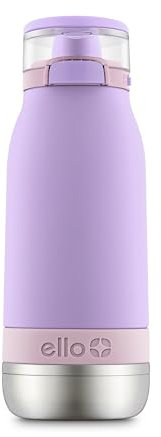 Ello Emma Vakuumisolierte Edelstahl-Wasserflasche mit verschließbarem auslaufsicherem Deckel und weichem Strohhalm, BPA-frei, Flieder/Kaschmirrosa, 400 ml