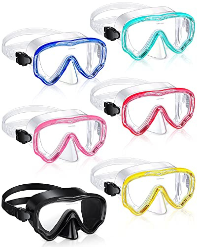 6 Pcs Kids Goggles with Nose Cover Swimming Goggles for Kids 6-14 Snorkel Swim Mask Tempered Glass Scuba Diving Mask Anti Fog 180° Clear View (Classic Color)