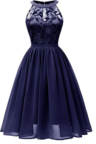 Robe Rouge Damen Prinzessin Blumenmuster Cocktail-Ausschnitt Party Swing, Marineblau, XX-Large