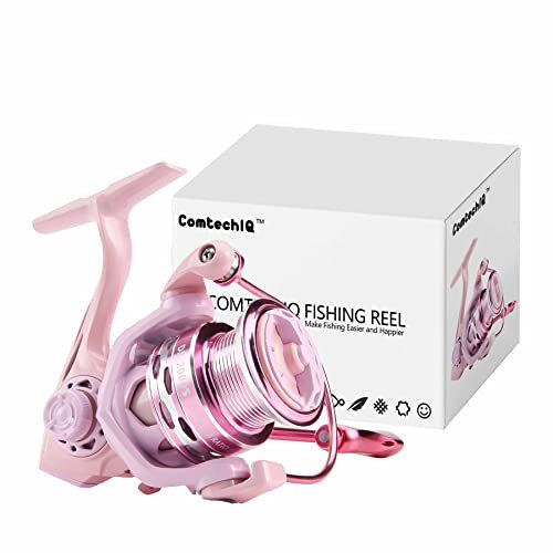 ComtechIQ™ Moulinet de pêche coloré 5 + 1 léger ultra lisse et puissant, avec cadre en graphite de gestion de ligne CNC, pour eau douce (2000, rose macaron)
