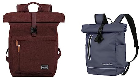 Travelite Handgepäck Rucksack mit Laptop Fach 15,6 Zoll, 60 cm, 35 Liter, 800 Gramm & BASICS rucksack aus wasserfestem Material, 400g, 48 cm, 19 Liter, Blau (Marine)
