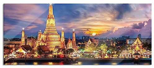 Pixxprint Glasbild Panorama, Wandbild aus Echtglas, Tempel Bangkok Thailand, 100x40 cm, inkl. Aufhängung und Abstandshalter