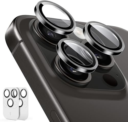 ESR 2 Pack for iPhone 16 Pro Max/16 Pro/15 Pro Max/15 Pro/14 Pro Max/14 Pro Camera Lens Protector, Ultra-tough HD Individual Lens Protectors, Scratch Resistant, Ultra-thin Tempered Glass, Black