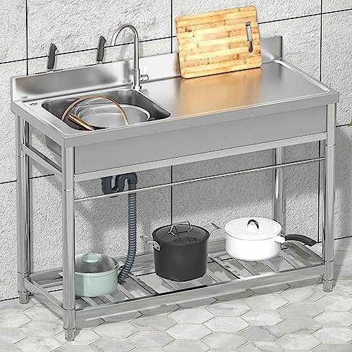 Fregadero de acero inoxidable independiente, fregadero comercial de restaurante, fregadero grande de una cubeta, fregadero de exterior, fregadero industrial para restaurante, cafetería, bar, hotel, ga