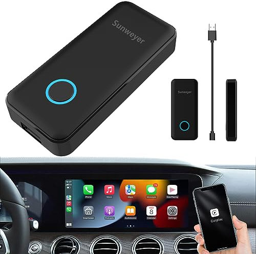 Sunweyer Wireless CarPlay Adapter, Bluetooth USB Corded Electric Auto Connect Dongle, Kompatibel mit 98% Autos, Plug & Play, Schnell & Stabil