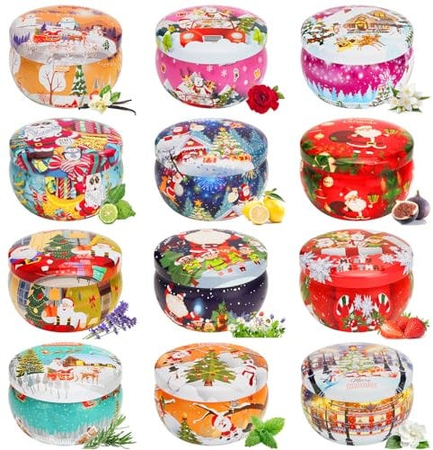 12PCS Bougies de Noël Bougies Parfumées 2.5oz Bougies d'aromathérapie Parfumées pour elle Bougies Parfumées pour Noël, Anniversaire, Thanksgiving, Fête des mères