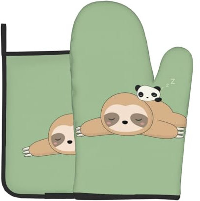 OPSREY Simpatico panda e bradipo stampati guanti da forno e presina 2 pezzi set da forno guanto da cucina guanto da cucina
