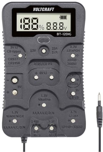 VOLTCRAFT Batterietester BT-12DIG Messbereich (Batterietester) 1,2 V, 1,5 V, 3 V, 3,7 V, 6 V, 9 V, 12 V Batterie, Akku