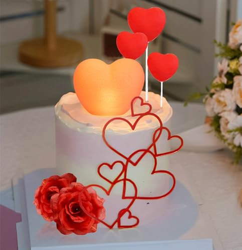JeVenis Red Arlyic Heart Cake Topper Bear Love Cake Decortaion Valentine's Day Cupid Cake Topper