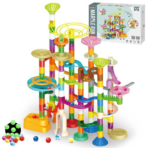 deAO Circuit Billes,150 PCSCircuit de Billes Toboggan à Billes Marble Run pour Enfant DIY, Jouet de Bloc de Construction Educatif avec 30 Billes Ardentes pour Enfant