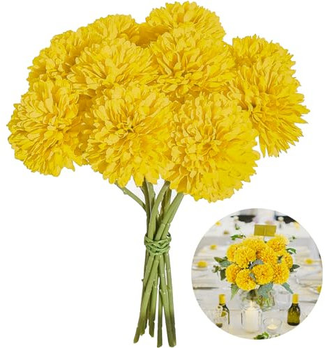AhLmA Paquet de 12 Hortensia Artificielle Fleurs Artificielles Deco Boule de Fleur Artificielle Mariage pour Décorations de Fête de Jardin, Mariages, Centres de Table (Jaune Citron)