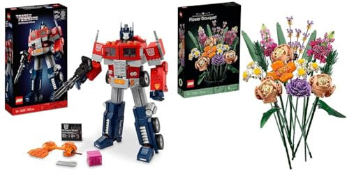 LEGO 10302 Icons Optimus Prime Transformers Figure Set, Collectible Transforming 2in1 Robot & 10280 Icons Flower Bouquet, Artificial Flowers, Set for Adults, Decorative Home Accessories