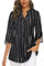 Flikity Ladies Tops 3/4 Sleeve Tops for Women UK V Neck Dress Shirts for Office Wear Business Casual Ladies Blouses Work Professional Formal Attire Career Tunics Tops Black Stripe Medium