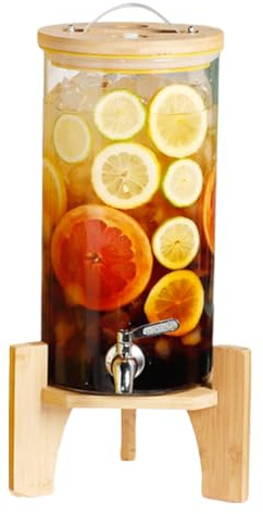 LYXXW Distributeur De Boissons en Verre avec Support Et Couvercle, Infuseur à Fruits Et Cylindre à Glace 5 L, 7,5 L, 10 L, 15 L pour Boissons Chaudes Ou Froides, Eau Glacée,15L