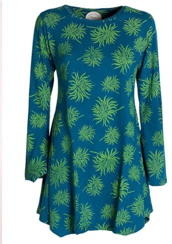 Vishes - Alternative Bekleidung - Langarm Damen Blumen-Tunika Shirt-Kleid Glockenärmel Baumwolle