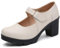 DADAWEN Women's Mary Jane Pumps Platform Mid Block Heel Dress Court Shoes Beige 1 UK