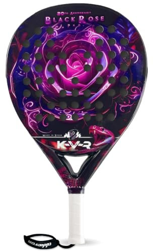 Akkeron Kovra - Pala de Padel - Modelo Black Rose 2024 - Carbono 100% - Power Blast EVA - Forma Lágrima - Barniz Brillo - Cuerda Seguridad Ajustable - Control/Potencia - 355/370g