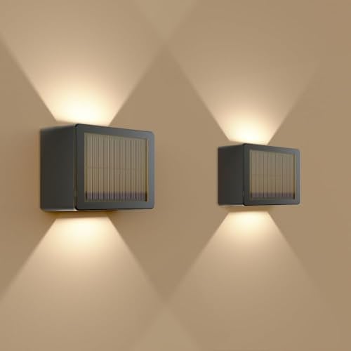 HOFTRONIC - Louis 2er Set Solar Wandleuchte Up Down - CCT 3000K & 5000K - IP65 Wasserdicht - Solar Außenleuchte - Inkl. Dämmerungsschalter