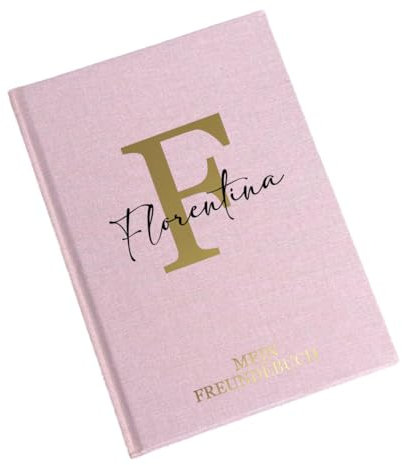 minimutz Freundebuch Kindergarten - Personalisiert mit Name - Freundschaftsbuch Buchstabe Name mit Einhorn Inlet - Poesiealbum Kita Mädchen (rosa)