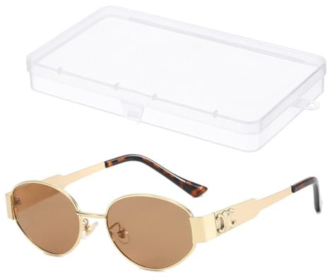 HSIXHAF Retro Sonnenbrille Damen Herren Mode Sonnenbrillen Oval Metal Trendy Classic UV400 Schutz Sonnenbrillen - graue Gläser